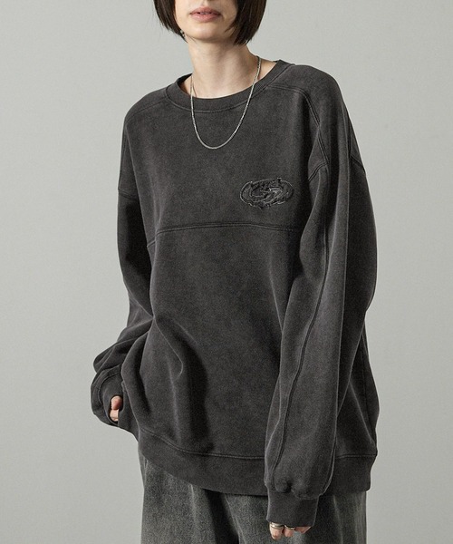 Alfred Alex(アルフレッドアレックス)の「【Alfred Alex】ヴィンテージメイクデザイン ケミカルウォッシュダメージパッチロゴスウェット(スウェット・メンズ・ブルー/ブラック/グレイッシュベージュ・M/L)」の15枚目の写真