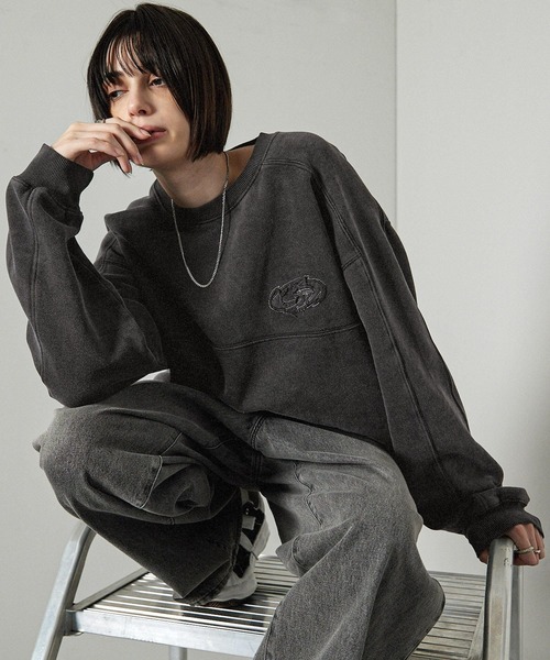 Alfred Alex(アルフレッドアレックス)の「【Alfred Alex】ヴィンテージメイクデザイン ケミカルウォッシュダメージパッチロゴスウェット(スウェット・メンズ・ブルー/ブラック/グレイッシュベージュ・M/L)」の17枚目の写真