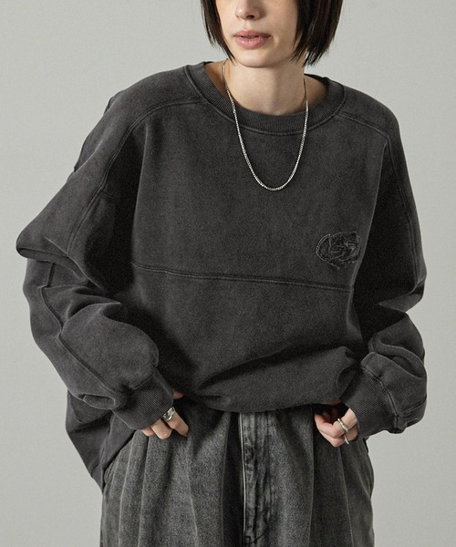 Alfred Alex(アルフレッドアレックス)の「【Alfred Alex】ヴィンテージメイクデザイン ケミカルウォッシュダメージパッチロゴスウェット(スウェット・メンズ・ブルー/ブラック/グレイッシュベージュ・M/L)」の18枚目の写真