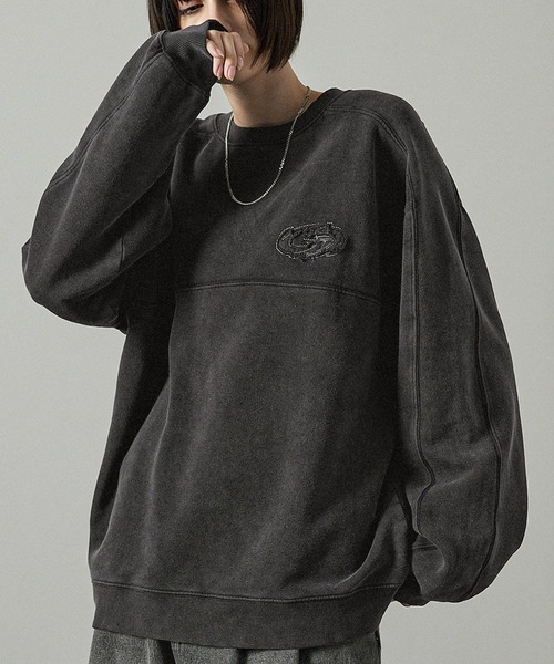 Alfred Alex(アルフレッドアレックス)の「【Alfred Alex】ヴィンテージメイクデザイン ケミカルウォッシュダメージパッチロゴスウェット(スウェット・メンズ・ブルー/ブラック/グレイッシュベージュ・M/L)」の14枚目の写真