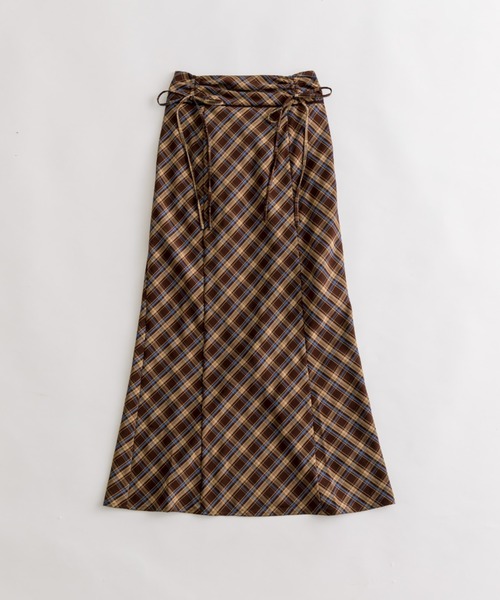 OLIVE des OLIVE（オリーブデオリーブ）の「ドロストリボンチェックナロースカート（スカート・レディース・ブルー/ブラウン・FREE）」の3枚目の写真