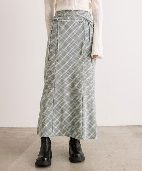 OLIVE des OLIVE（オリーブデオリーブ）の「ドロストリボンチェックナロースカート（スカート・レディース・ブルー/ブラウン・FREE）」の5枚目の写真