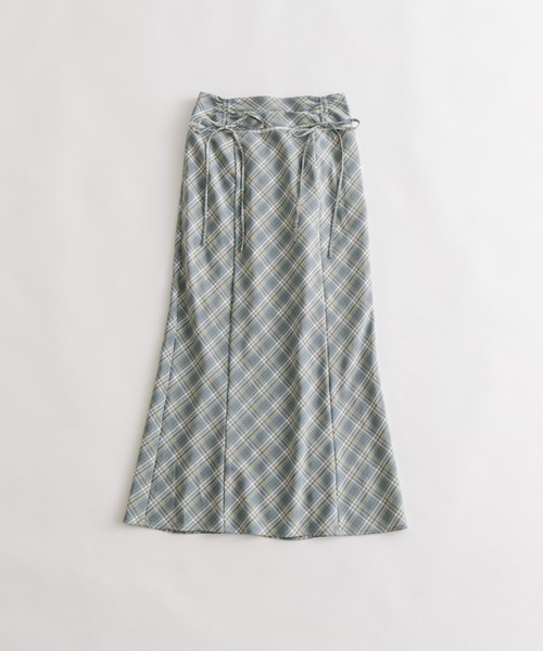 OLIVE des OLIVE（オリーブデオリーブ）の「ドロストリボンチェックナロースカート（スカート・レディース・ブルー/ブラウン・FREE）」の4枚目の写真