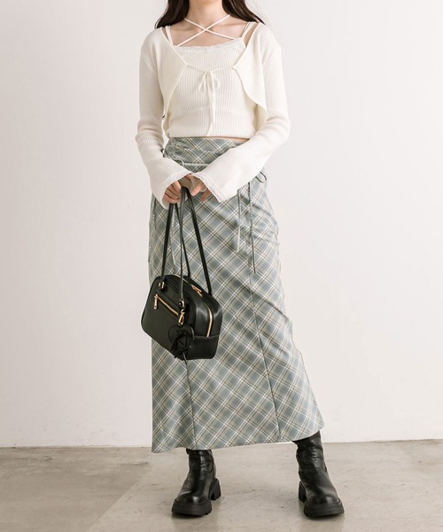 OLIVE des OLIVE（オリーブデオリーブ）の「ドロストリボンチェックナロースカート（スカート・レディース・ブルー/ブラウン・FREE）」の7枚目の写真