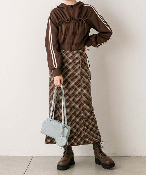 OLIVE des OLIVE（オリーブデオリーブ）の「ドロストリボンチェックナロースカート（スカート・レディース・ブルー/ブラウン・FREE）」の11枚目の写真