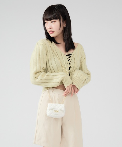 Chick（チック）の「Square Chain Quilted Mini Bag / スクエアチェーンキルティングミニバッグ（ハンドバッグ・レディース・ブルー/カーキ/ブラック/パープル/ホワイト・FREE）」の8枚目の写真