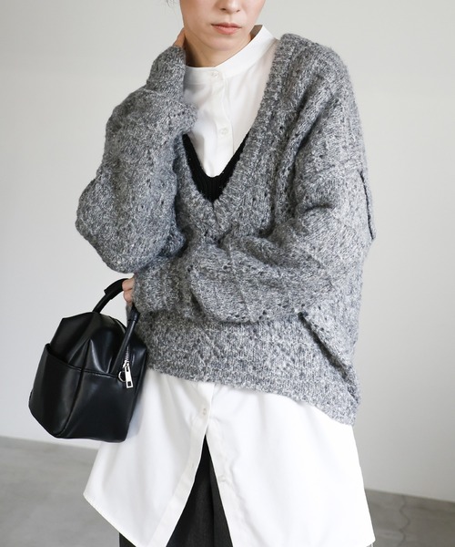 Maison Margiela メッシュ編み Vネックセーター メッシュニット」に該当するニット/セーター（Vネック