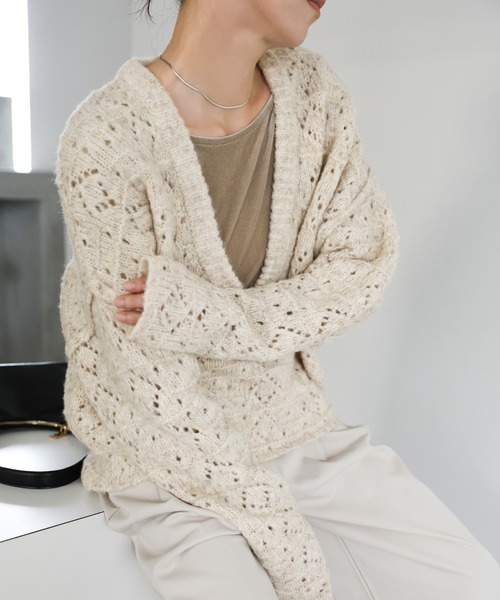 select MOCA(セレクトモカ)の「柄編みメランジVネックニット(ニット/セーター・レディース・チャコールグレー/ベージュ・FREE)」の17枚目の写真