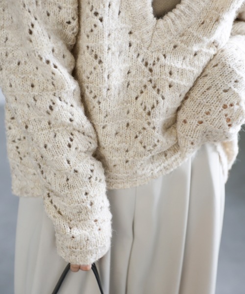 セール】柄編みメランジVネックニット（ニット/セーター）｜select