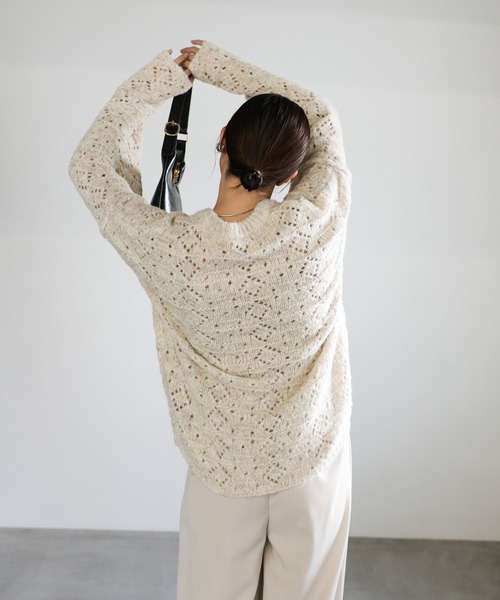 select MOCA(セレクトモカ)の「柄編みメランジVネックニット(ニット/セーター・レディース・チャコールグレー/ベージュ・FREE)」の19枚目の写真