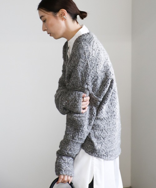 select MOCA(セレクトモカ)の「柄編みメランジVネックニット(ニット/セーター・レディース・チャコールグレー/ベージュ・FREE)」の6枚目の写真