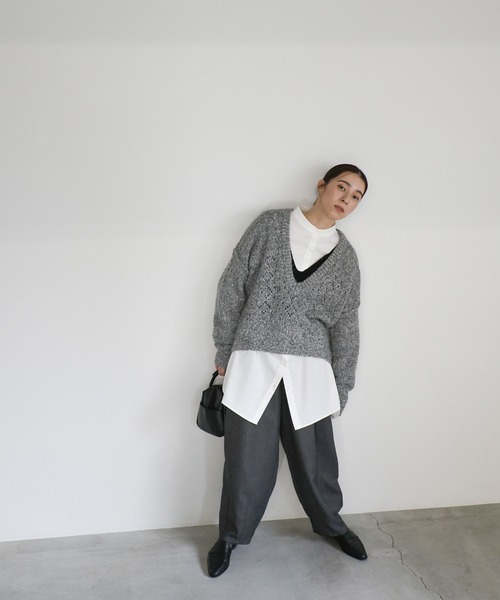 セール】柄編みメランジVネックニット（ニット/セーター）｜select