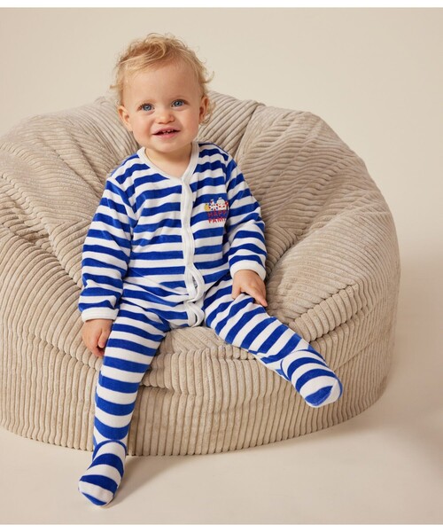 【セール】ベロア前開きロンパース（ロンパース）｜PETIT BATEAU（プチバトー）