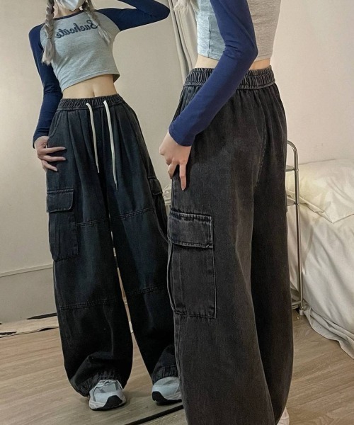 SHEENA(シーナ)の「ヴィンテージデニムワイドイージーパンツ(デニムパンツ・レディース・ブラック/ブルー/ダークブルー・M)」の9枚目の写真
