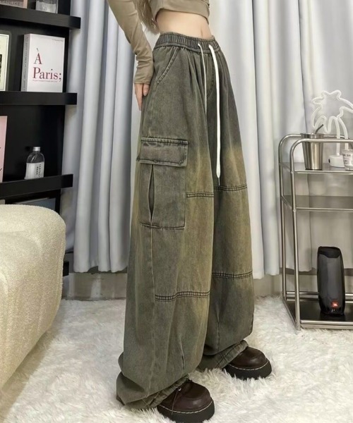 SHEENA(シーナ)の「ヴィンテージデニムワイドイージーパンツ(デニムパンツ・レディース・ブラック/ブルー/ダークブルー・M)」の4枚目の写真