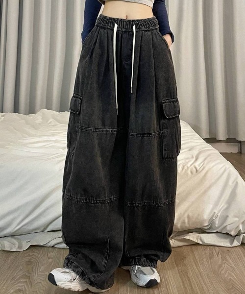 SHEENA(シーナ)の「ヴィンテージデニムワイドイージーパンツ(デニムパンツ・レディース・ブラック/ブルー/ダークブルー・M)」の17枚目の写真