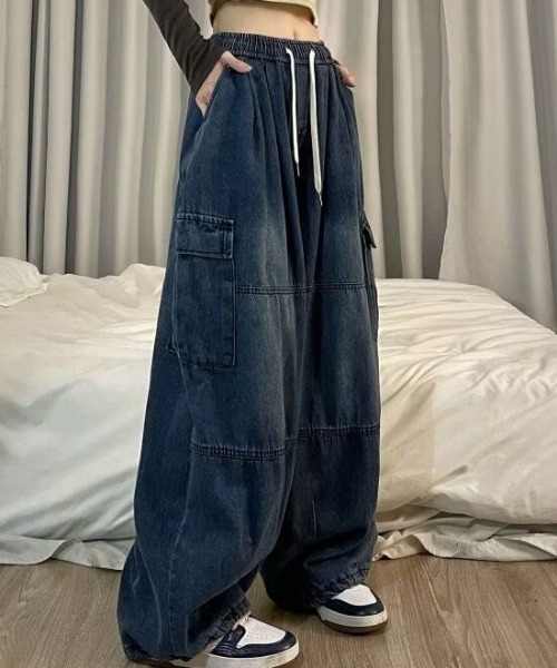 SHEENA(シーナ)の「ヴィンテージデニムワイドイージーパンツ(デニムパンツ・レディース・ブラック/ブルー/ダークブルー・M)」の16枚目の写真