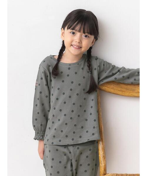 Et grenier by Samansa Mos2（エグルニエバイサマンサモスモス）の「ドット柄袖シャーリングトップス(kids)（ルームウェア/パジャマ・キッズ・グレー/キャメル・大(L)/中(M)）」の17枚目の写真