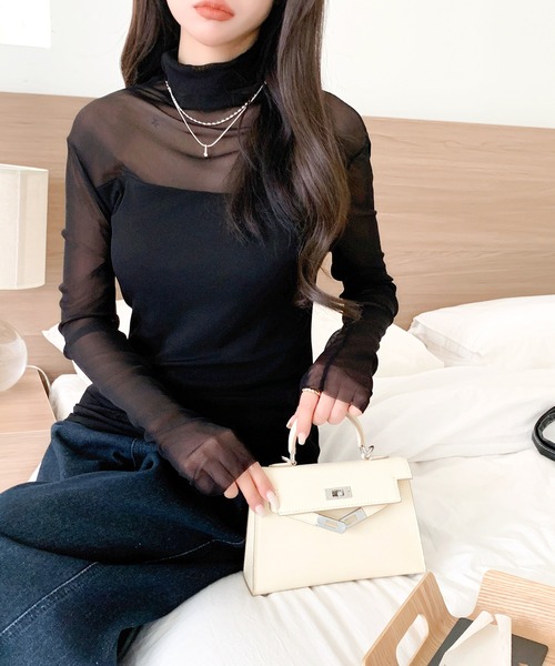 BRIEFING ブラック ハイネック トップス　L 裏起毛　美品 セール】カットオフハイネックシアーインナートップス 温活裏
