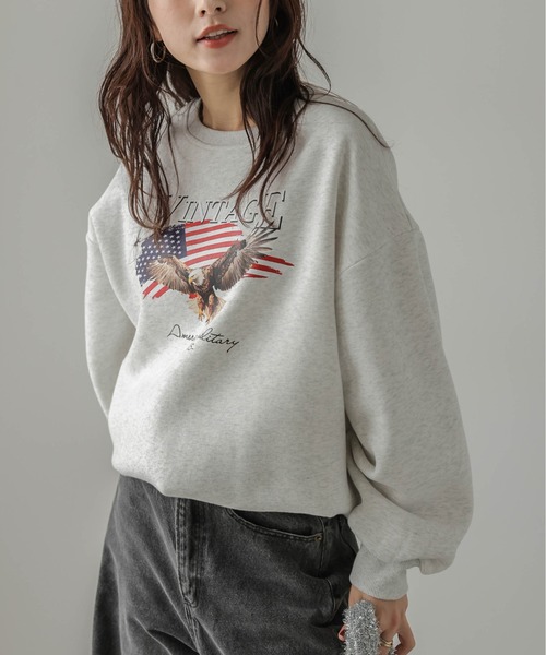 SUGAR BISKET(シュガービスケット)の「裏起毛プリントトップス(スウェット・レディース・杢グレー/ブラック/ホワイト・フリー)」の4枚目の写真