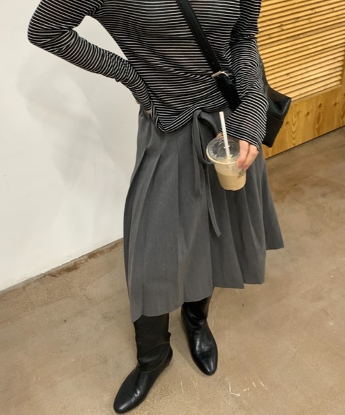 セール】＜レディース商品＞ミディ丈 プリーツスカート／リボン