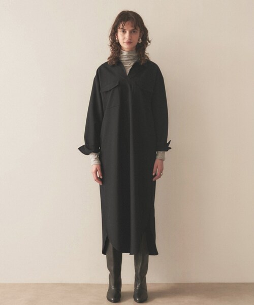 【セール】【手洗い可／春先まで着れる】スキッパーロングワンピース（ワンピース）｜cloenc（クロエンス）