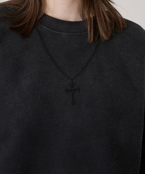 WISH FOR EVER（ウィッシュフォーエバー）の「RHINESTONE SHORT SWEAT /ラインストーンショートスウェット（スウェット・メンズ・ライトグレー/レッド/ブラック・LARGE/MEDIUM）」の4枚目の写真