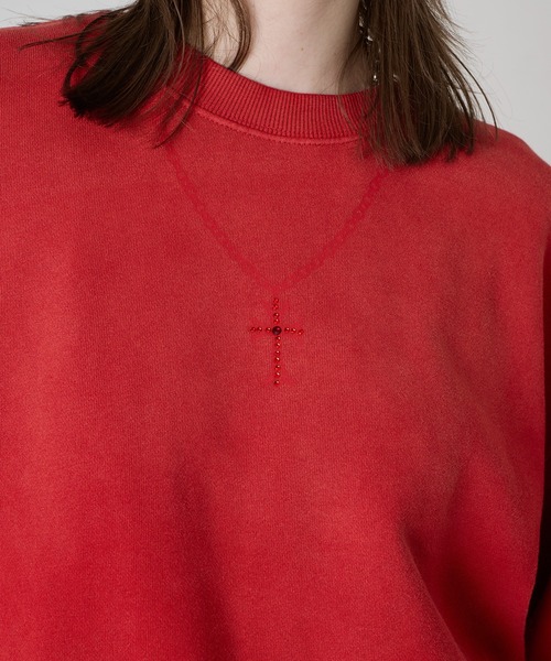 WISH FOR EVER（ウィッシュフォーエバー）の「RHINESTONE SHORT SWEAT /ラインストーンショートスウェット（スウェット・メンズ・ライトグレー/レッド/ブラック・LARGE/MEDIUM）」の6枚目の写真