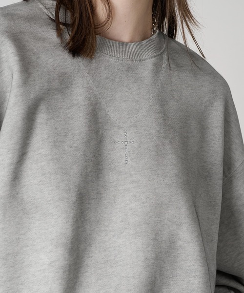 WISH FOR EVER（ウィッシュフォーエバー）の「RHINESTONE SHORT SWEAT /ラインストーンショートスウェット（スウェット・メンズ・ライトグレー/レッド/ブラック・LARGE/MEDIUM）」の5枚目の写真