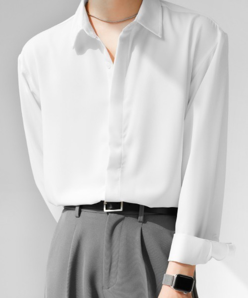 Otte(オッテ)の「ルーズスタイリッシュサテンシャツ(シャツ/ブラウス・メンズ・グリーン/ブラック/ホワイト・LARGE/MEDIUM/X-LARGE/XX-LARGE)」の2枚目の写真