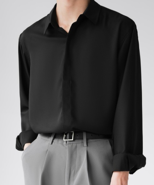 Otte(オッテ)の「ルーズスタイリッシュサテンシャツ(シャツ/ブラウス・メンズ・グリーン/ブラック/ホワイト・LARGE/MEDIUM/X-LARGE/XX-LARGE)」の3枚目の写真