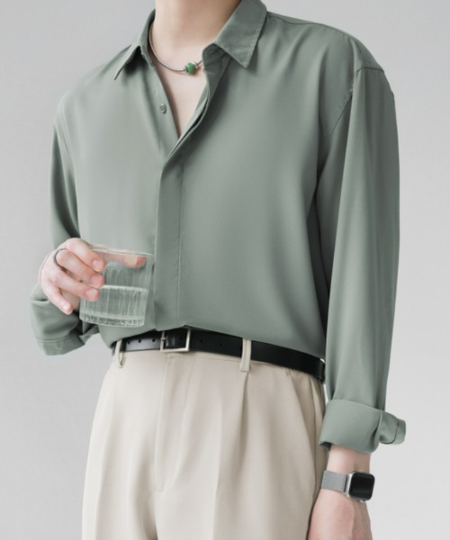 Otte(オッテ)の「ルーズスタイリッシュサテンシャツ(シャツ/ブラウス・メンズ・グリーン/ブラック/ホワイト・LARGE/MEDIUM/X-LARGE/XX-LARGE)」の10枚目の写真