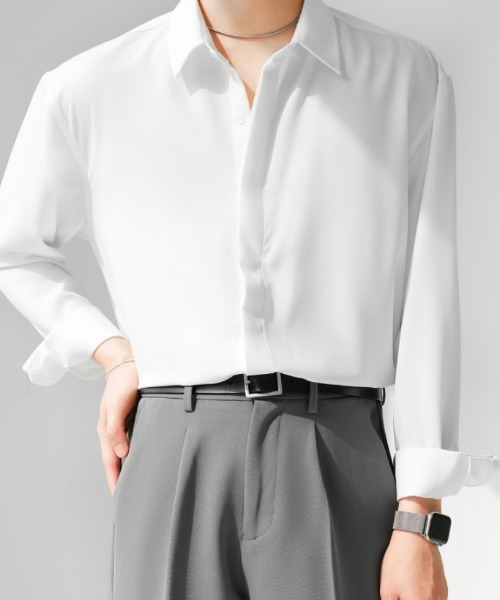 Otte(オッテ)の「ルーズスタイリッシュサテンシャツ(シャツ/ブラウス・メンズ・グリーン/ブラック/ホワイト・LARGE/MEDIUM/X-LARGE/XX-LARGE)」の4枚目の写真