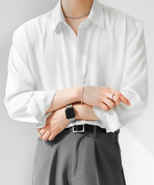 Otte(オッテ)の「ルーズスタイリッシュサテンシャツ(シャツ/ブラウス・メンズ・グリーン/ブラック/ホワイト・LARGE/MEDIUM/X-LARGE/XX-LARGE)」の5枚目の写真