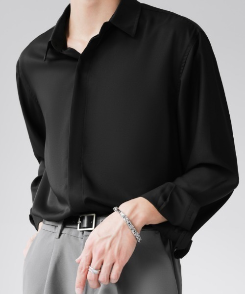 Otte(オッテ)の「ルーズスタイリッシュサテンシャツ(シャツ/ブラウス・メンズ・グリーン/ブラック/ホワイト・LARGE/MEDIUM/X-LARGE/XX-LARGE)」の7枚目の写真