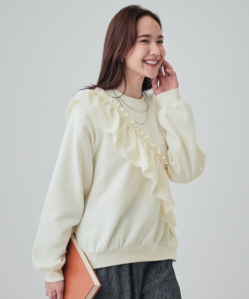 Cutie Blonde(キューティーブロンド)の「◆【S-LL】アシメフリル裏起毛スウェット(スウェット・レディース・ブラック/ホワイト/ネイビー・01/02/03/04)」の1枚目の写真