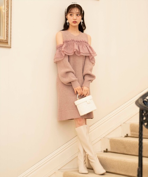 セール】バックリボンオフショルニットワンピース（ワンピース