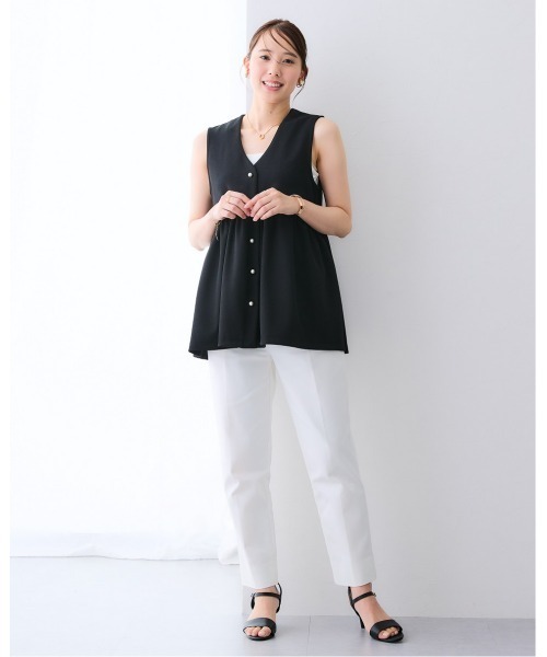 7days Life Styling（セブンデイズライフスタイリング）の「パール調ボタンペプラム切替ジレ　カットソー素材（ベスト・レディース・ブラック/ネイビー・LL/L/M/S/3L/4L/5L/6L）」の8枚目の写真