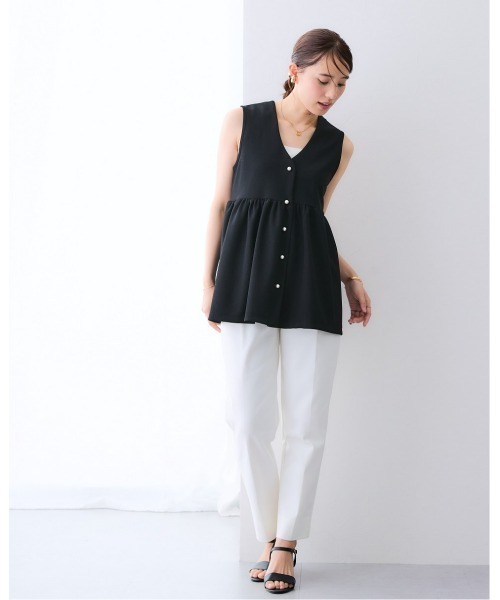 7days Life Styling（セブンデイズライフスタイリング）の「パール調ボタンペプラム切替ジレ　カットソー素材（ベスト・レディース・ブラック/ネイビー・LL/L/M/S/3L/4L/5L/6L）」の7枚目の写真