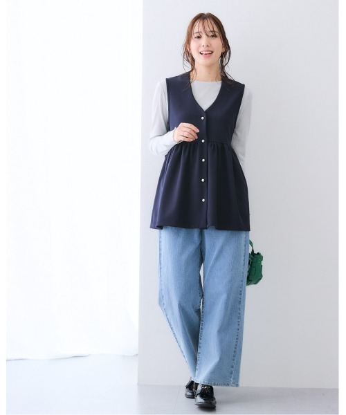 7days Life Styling（セブンデイズライフスタイリング）の「パール調ボタンペプラム切替ジレ　カットソー素材（ベスト・レディース・ブラック/ネイビー・LL/L/M/S/3L/4L/5L/6L）」の3枚目の写真