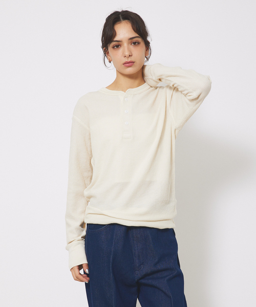 JEMORGAN(ジェーイーモーガン)の「【JEMORGAN/ジェーイーモーガン】ワッフル ヘンリーネック ロングスリーブ Tシャツ(Tシャツ/カットソー・メンズ・ホワイト/カーキ/ブラック/オフホワイト/グレー/ネイビー/チャコールグレー・XL/L/M)」の3枚目の写真