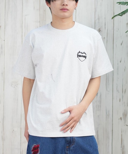 THRASHER(スラッシャー)の「【ムラサキスポーツ限定】THRASHER/スラッシャー 半袖Tシャツ/半袖Tee オーバーサイズ 刺繍ロゴ ユニセックス 252TH1ST040(Tシャツ/カットソー・メンズ・ベージュ/グリーン/ホワイト/アッシュグレー/チャコールグレー/イエロー/オレンジ/カーキ/サックスブルー/ネイビー/ブラック・L/XL/M/S)」の4枚目の写真
