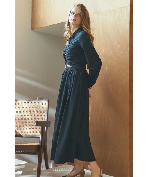 Estella.K（エステラケー）の「Alessia Dress ギャザーリングカットアウトドレス（ワンピース・レディース・ブラック/ベージュ系・FREE）」の3枚目の写真