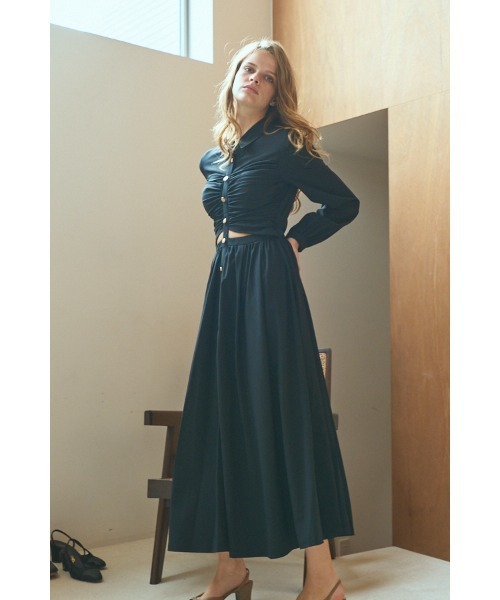 Estella.K（エステラケー）の「Alessia Dress ギャザーリングカットアウトドレス（ワンピース・レディース・ブラック/ベージュ系・FREE）」の5枚目の写真