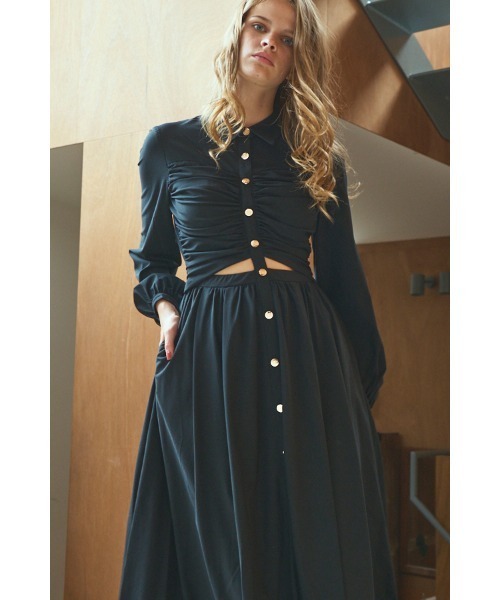 Estella.K（エステラケー）の「Alessia Dress ギャザーリングカットアウトドレス（ワンピース・レディース・ブラック/ベージュ系・FREE）」の8枚目の写真
