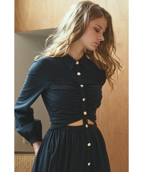 Estella.K（エステラケー）の「Alessia Dress ギャザーリングカットアウトドレス（ワンピース・レディース・ブラック/ベージュ系・FREE）」の10枚目の写真