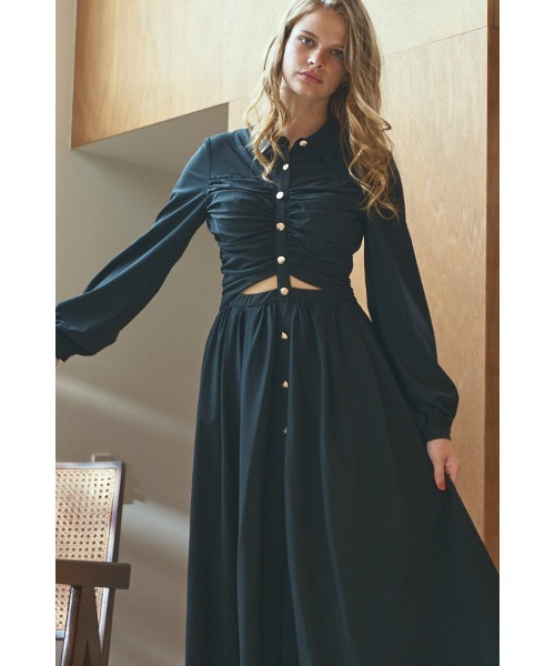 Estella.K（エステラケー）の「Alessia Dress ギャザーリングカットアウトドレス（ワンピース・レディース・ブラック/ベージュ系・FREE）」の12枚目の写真