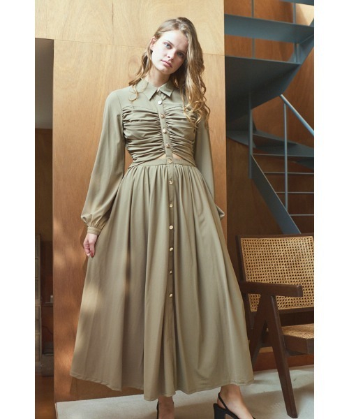 Estella.K（エステラケー）の「Alessia Dress ギャザーリングカットアウトドレス（ワンピース・レディース・ブラック/ベージュ系・FREE）」の21枚目の写真