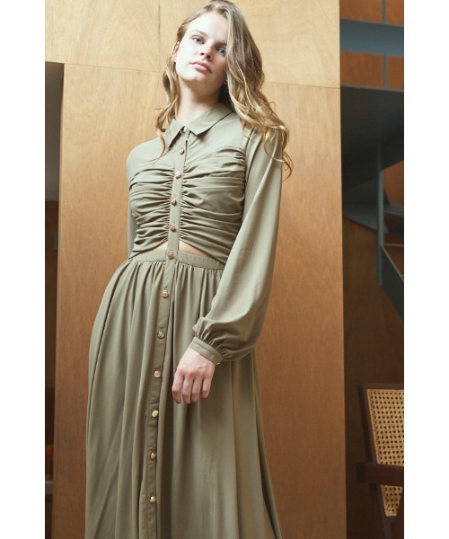 Estella.K（エステラケー）の「Alessia Dress ギャザーリングカットアウトドレス（ワンピース・レディース・ブラック/ベージュ系・FREE）」の18枚目の写真