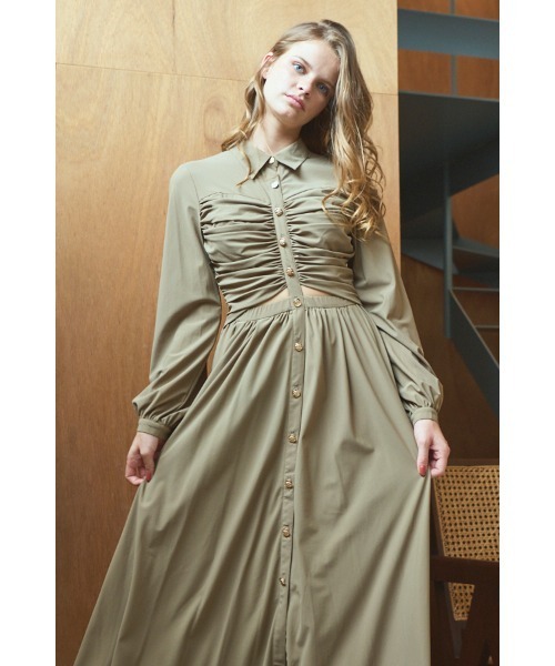 Estella.K（エステラケー）の「Alessia Dress ギャザーリングカットアウトドレス（ワンピース・レディース・ブラック/ベージュ系・FREE）」の19枚目の写真
